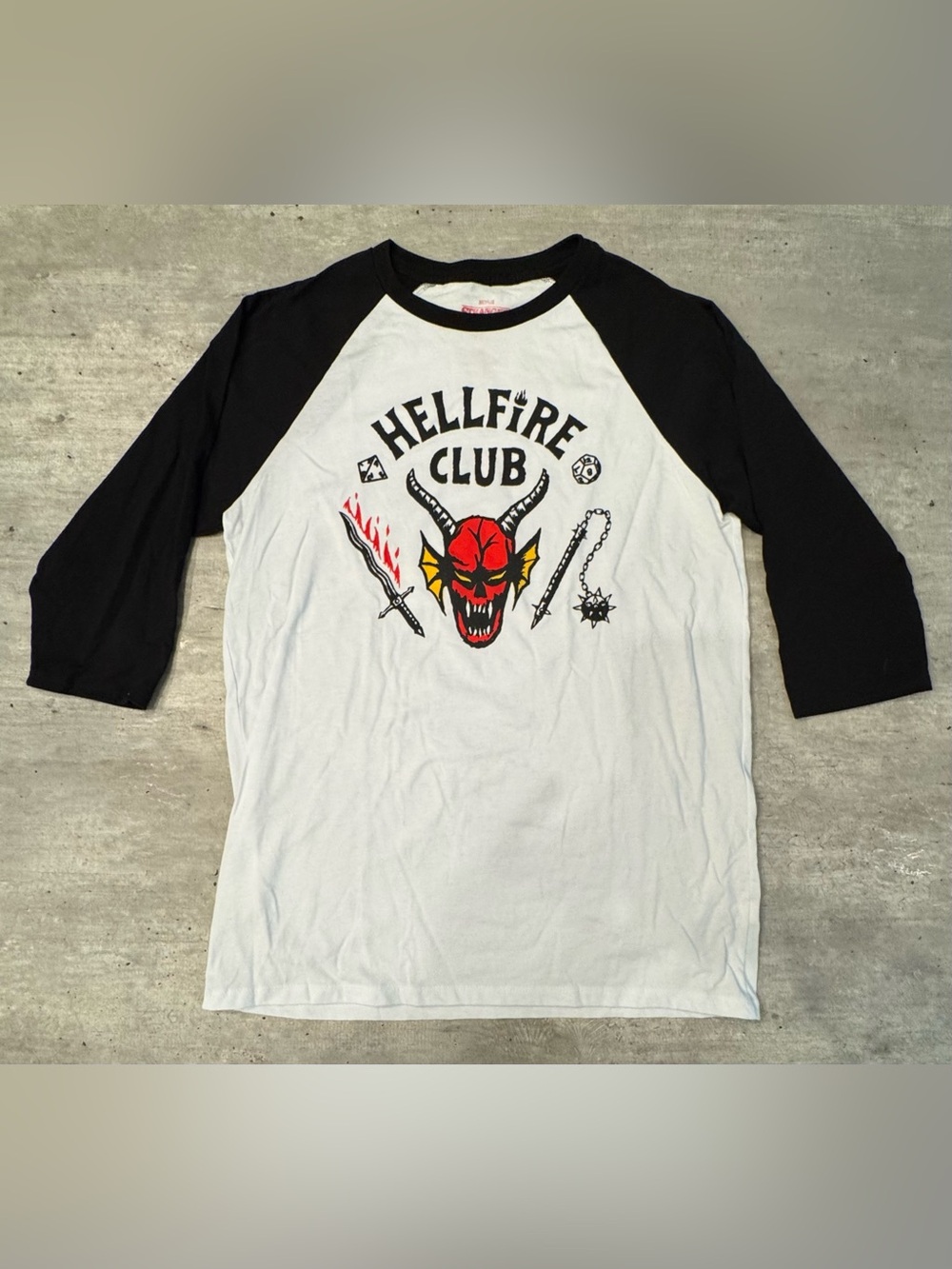 Stranger Things Hellfire Club Shirt Raglan 3/4 Sleeve Netflix Men’s Medium